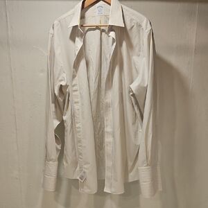 Brooks Brothers Cream Striped Men's Dress Shirt with French Cuff